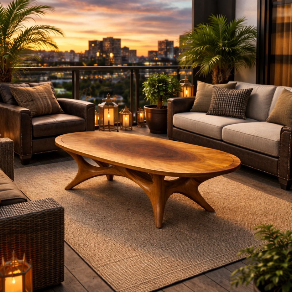 Refined Sculptural Solid Wood Coffee Table Organic Modern Living Room Interior SINLKICF303