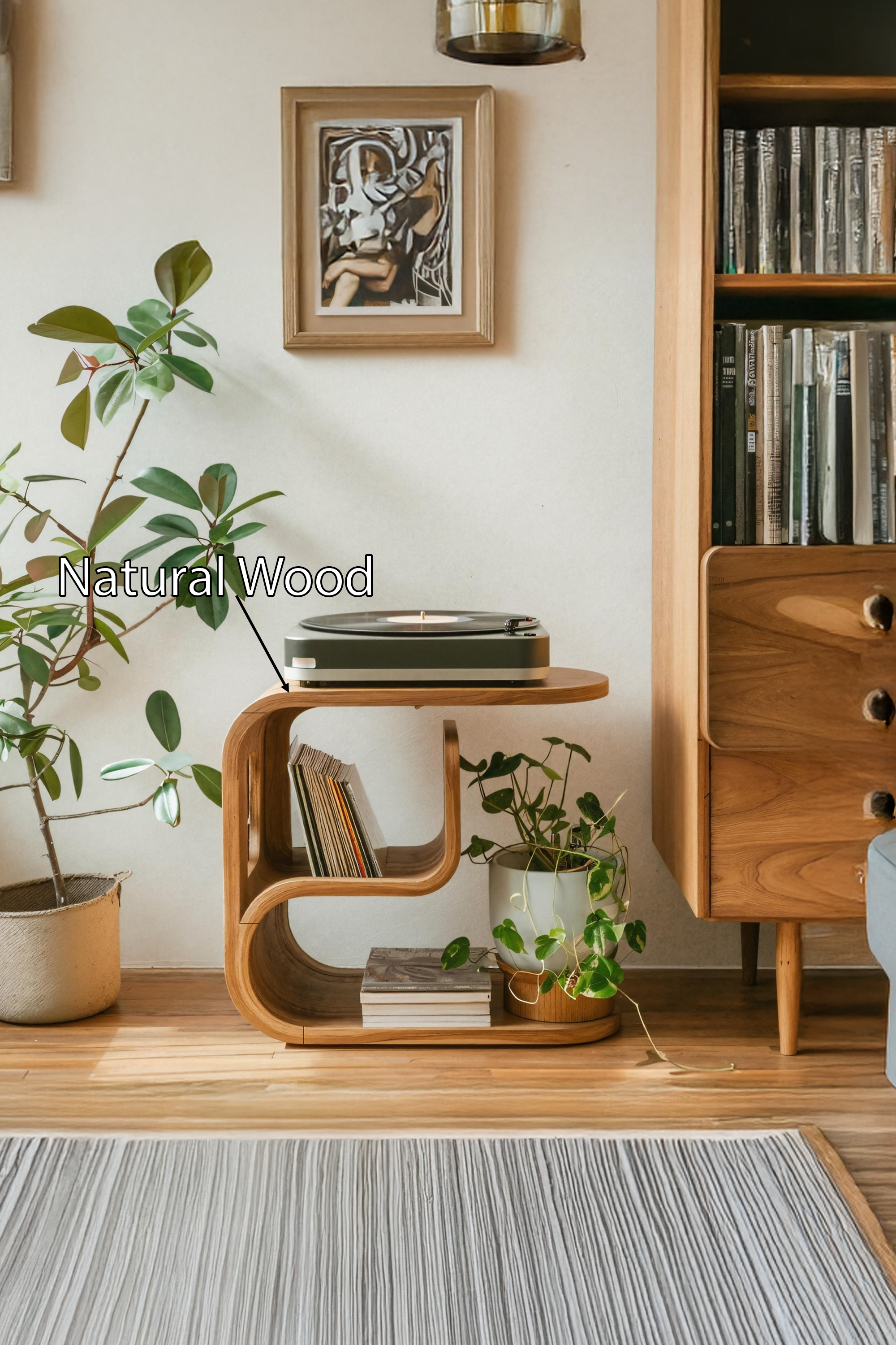 Rustic Wood Vinyl Player Stand For Livingroom Setup SILDTTRRPT037