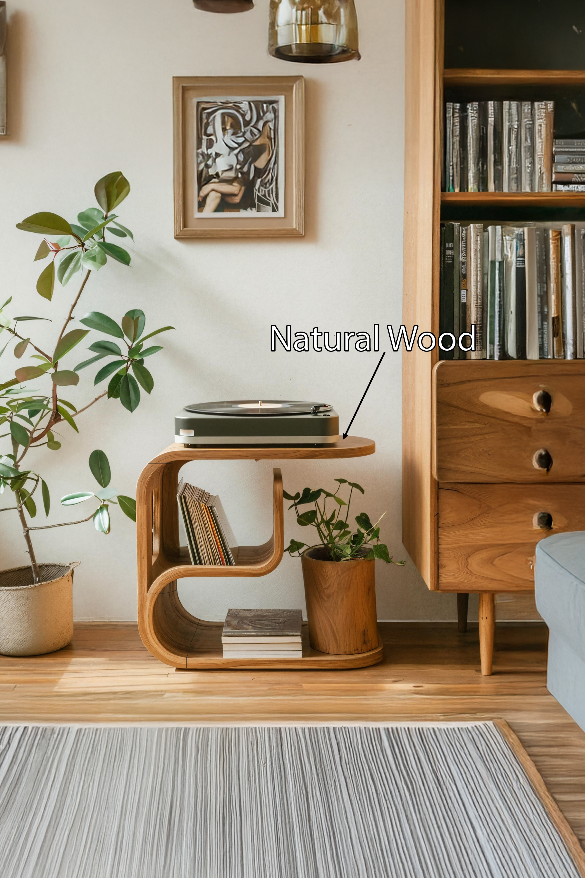 Rustic Wood Vinyl Player Stand For Livingroom Setup SILDTTRRPT037