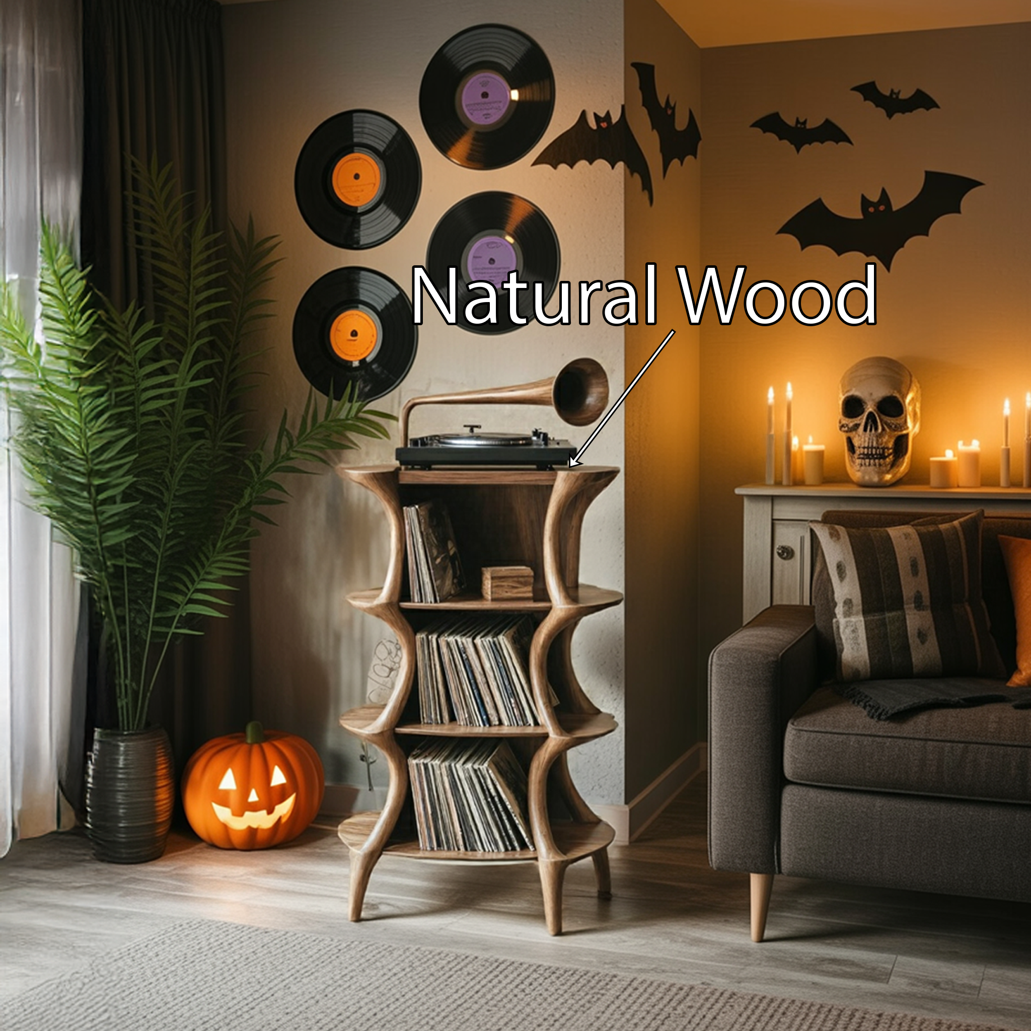 Handcrafted Live Edge Record Stand For Living Room Halloween Style SILDTTRHRS003