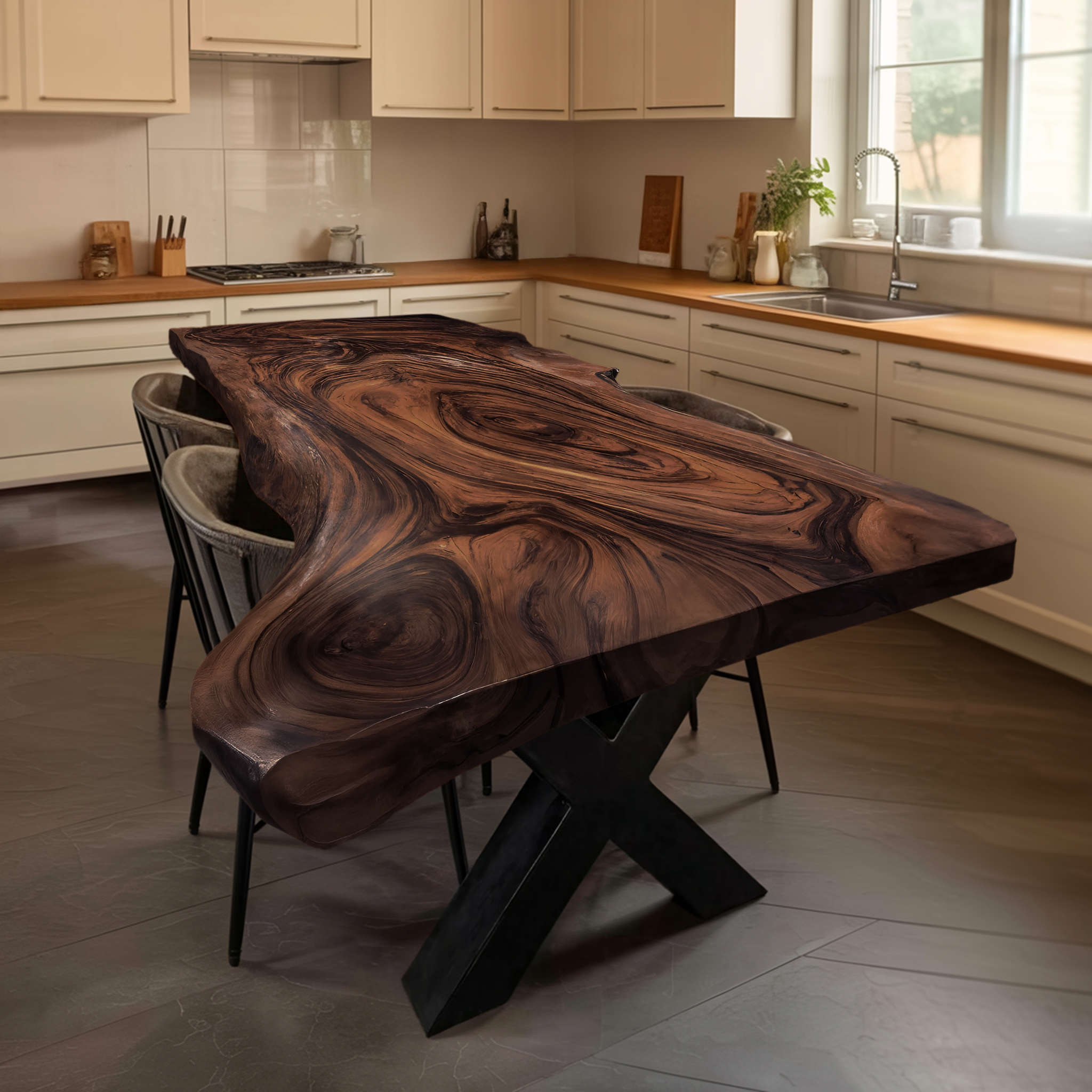 Dining Room Farmhouse Live Edge Dining Table Rustic Wood SILDTTRDN022