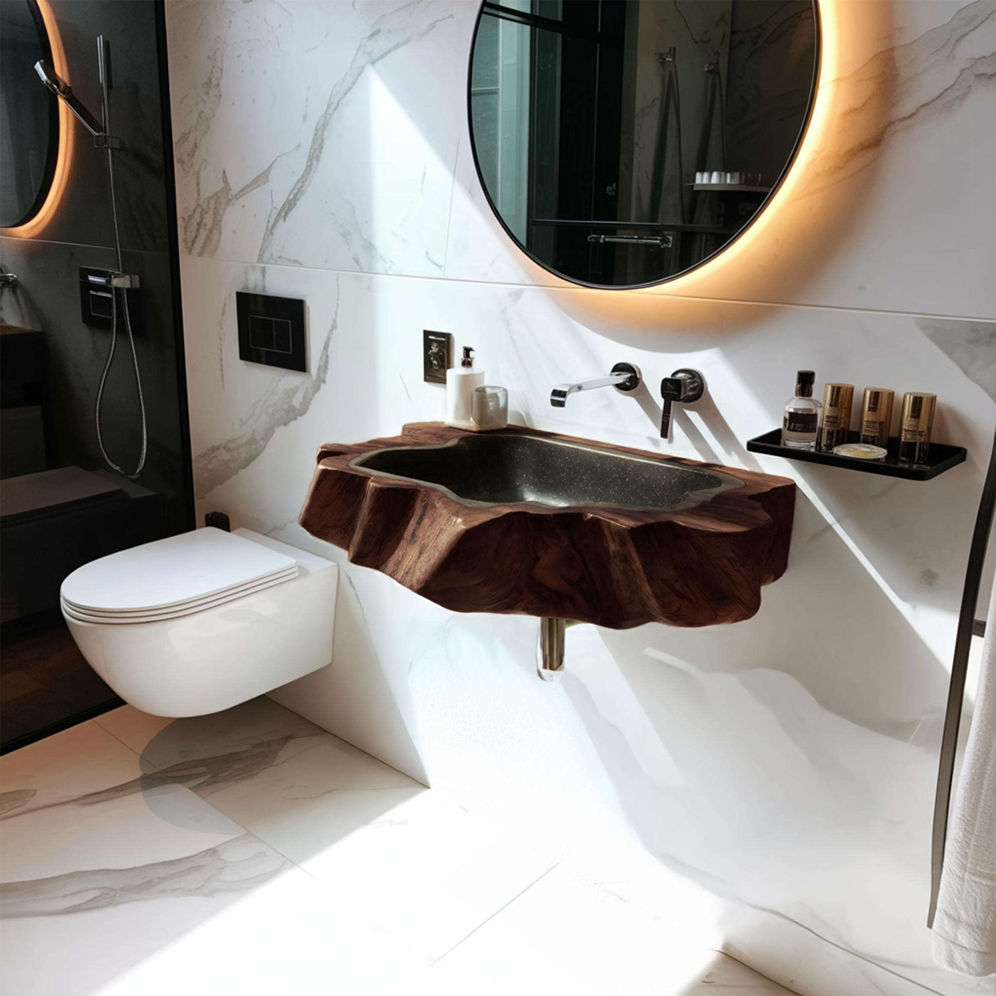 Handcrafted Wooden Wall Mounted Bathroom Sink For Natural Decor SILDTTNVS075
