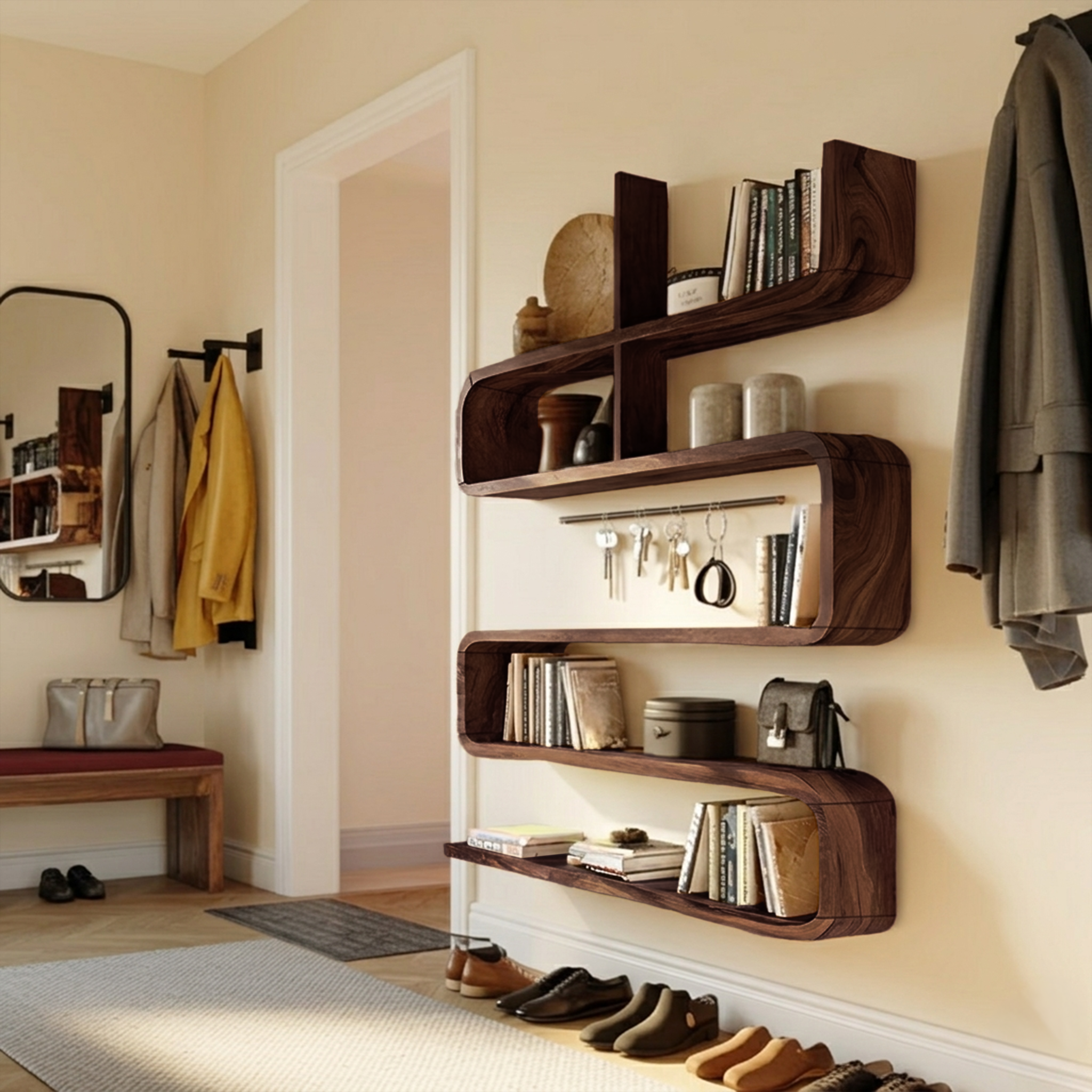 Modern Natural Wood Display Shelf For Living Room Wall Decor SILDTTRWMS028