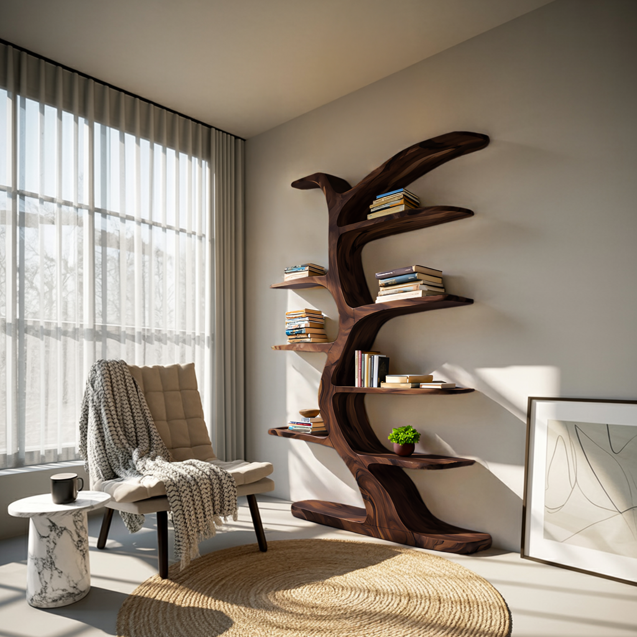 Modern Bookshelf Tree Inspired Curved Design For Living Room RTTHTTBS062