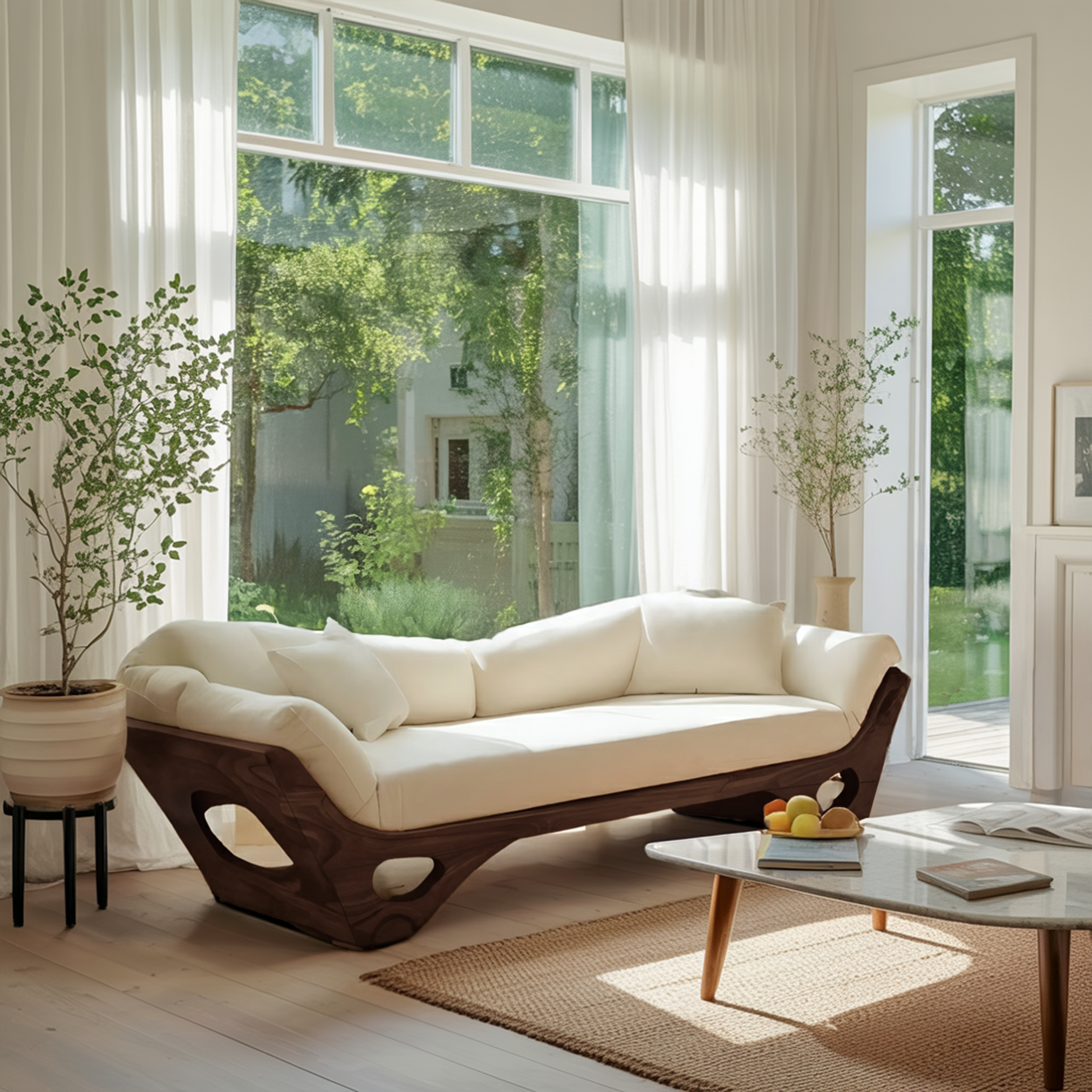 Artistic Wooden Sofa With Sculptural Organic Frame For Contemporary Home SITHTTSF024