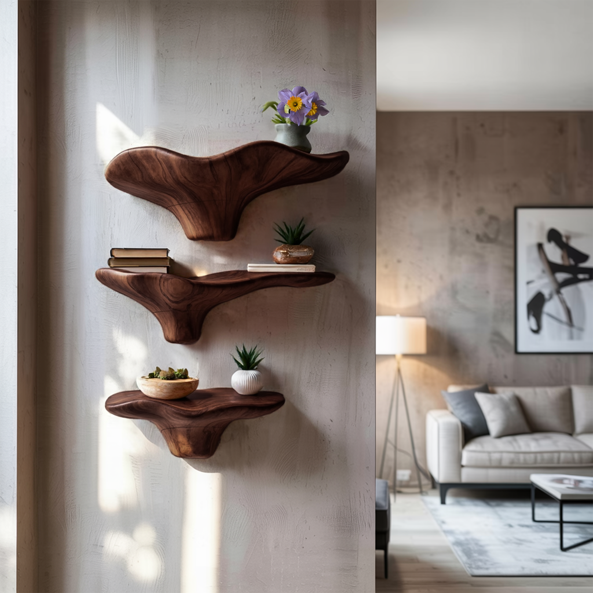 Handcrafted Wooden Mushroom Shelf For Entryway Furniture Decor SILDTTRMR024