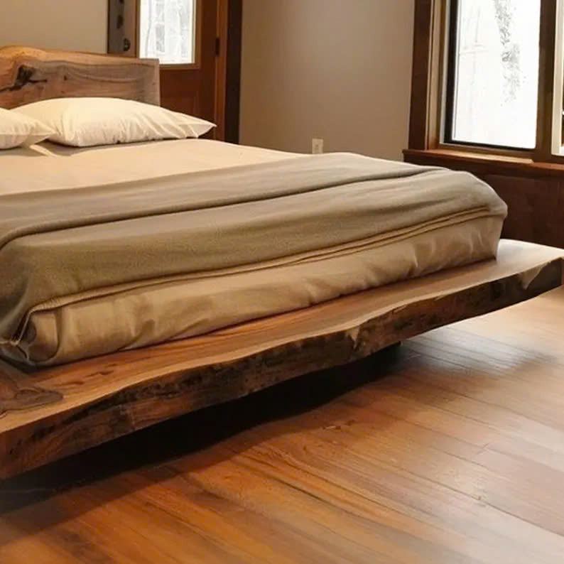 Solid Wood Bed Frame with Headboard Handmade Bedroom Decor SINLWB001