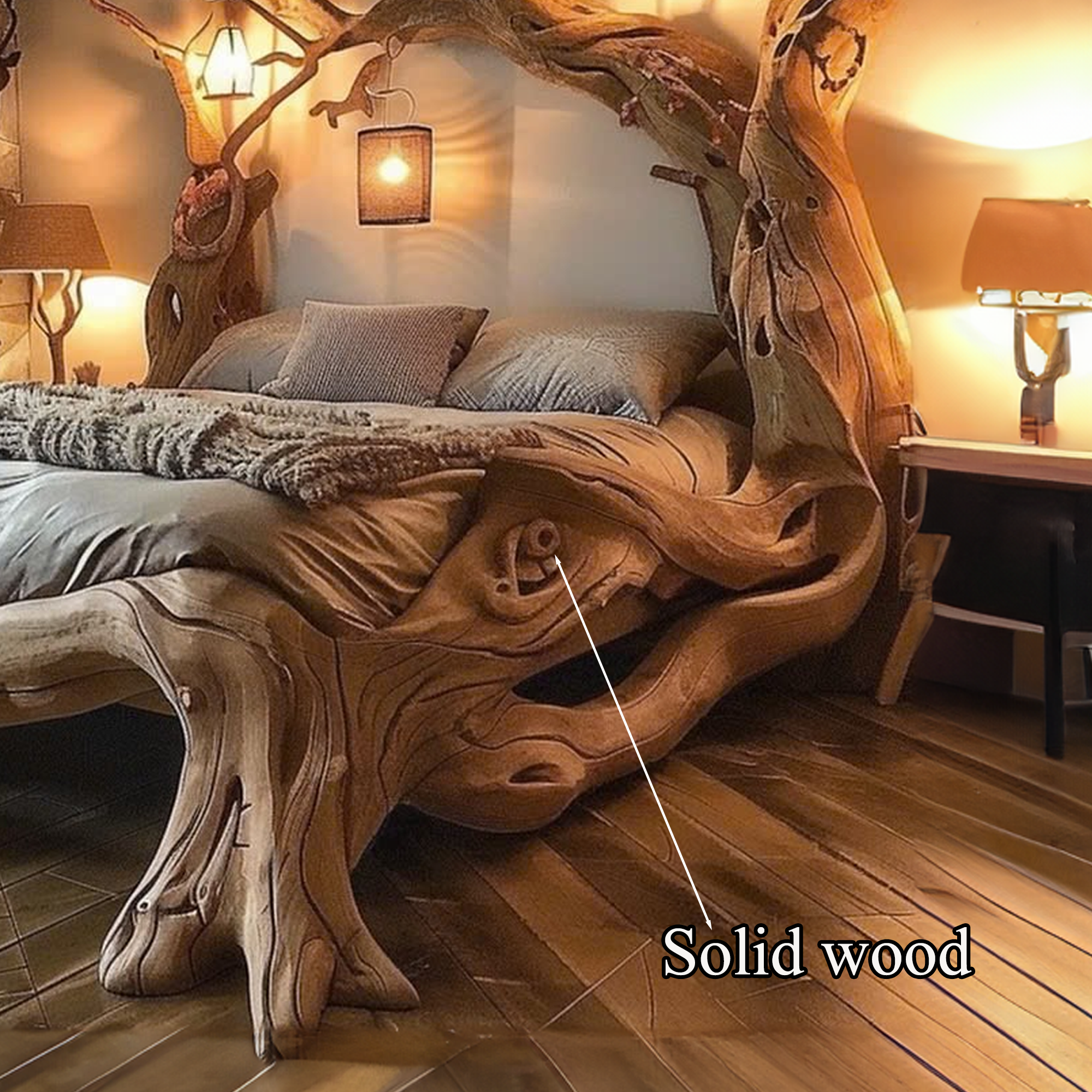 Rustic Solid Wood Bed Frame Queen Bed Vintage Housewarming Gift SINLWB003