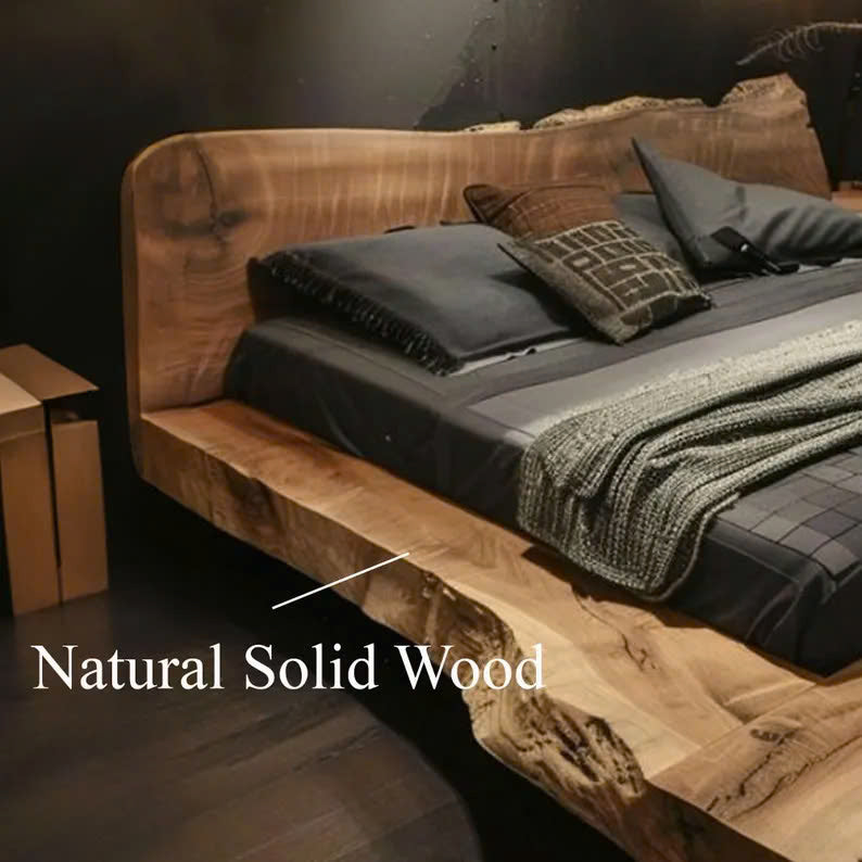 Wood Bed Frame Queen Rustic Bedroom Furniture Wood King Bed Frame SINLWB002