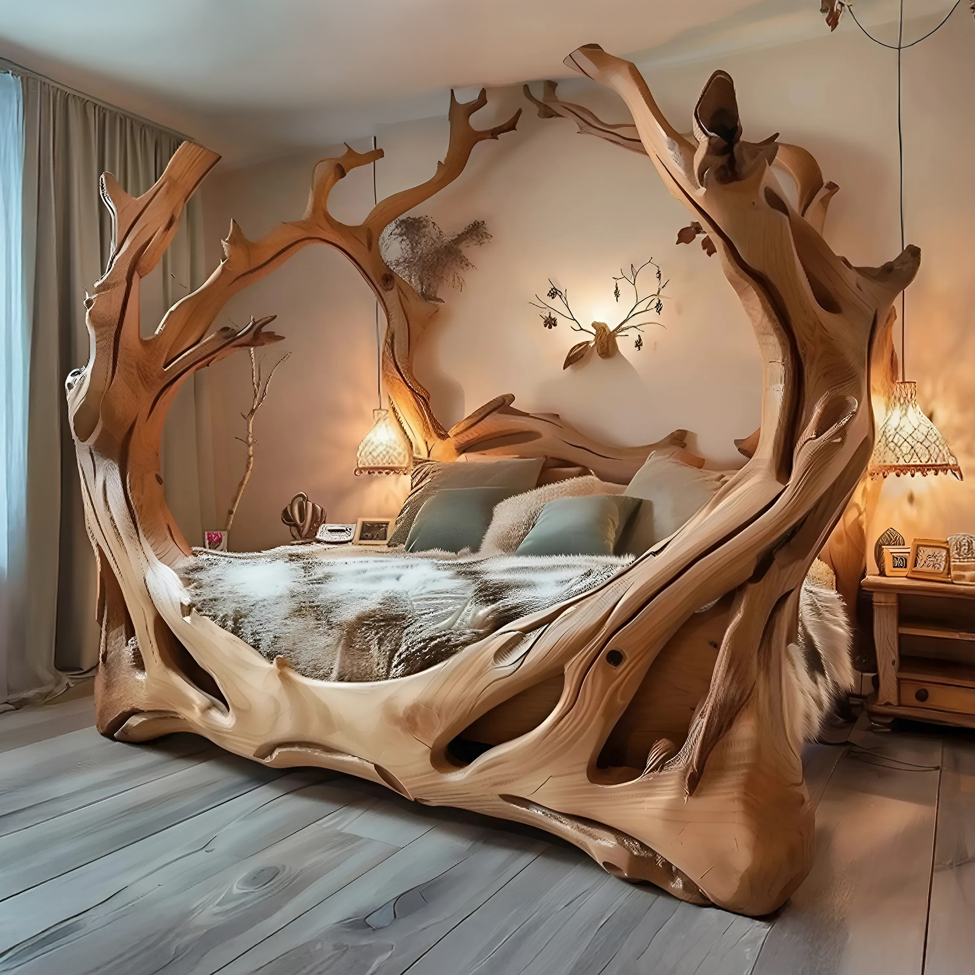 Bed Frame King Bed Wood Platform Handmade Decor Bedroom SINLWB009