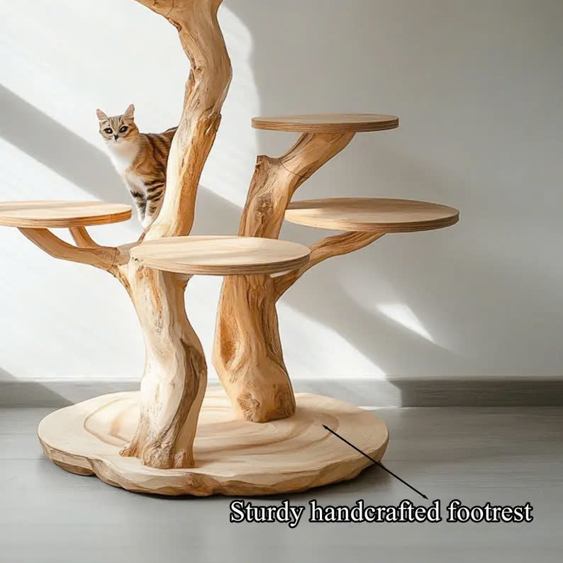 Rustic Natural Solid Wood Cat Tree Wooden Stand Naturally Gift Cat SINLTT010