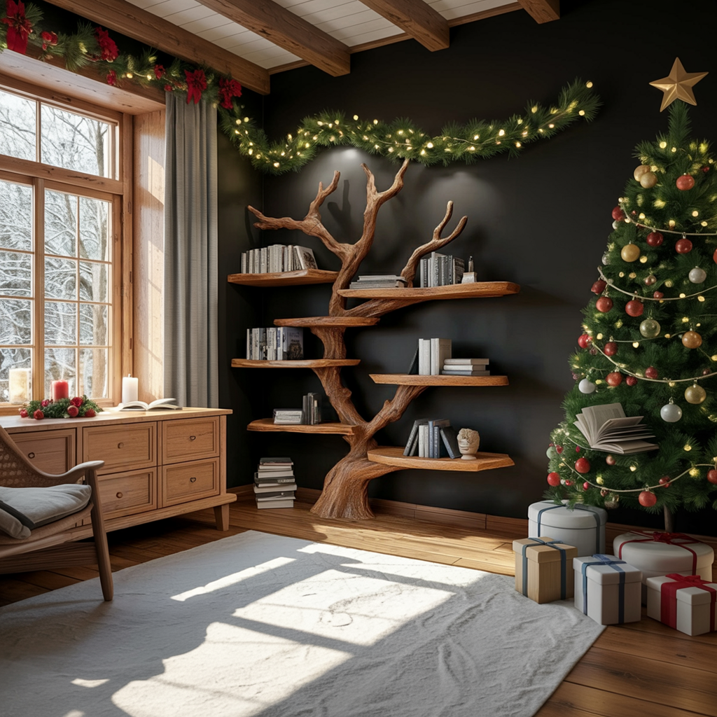 Rustic Christmas Decor Tree Shelf Living Room SINLKITB597