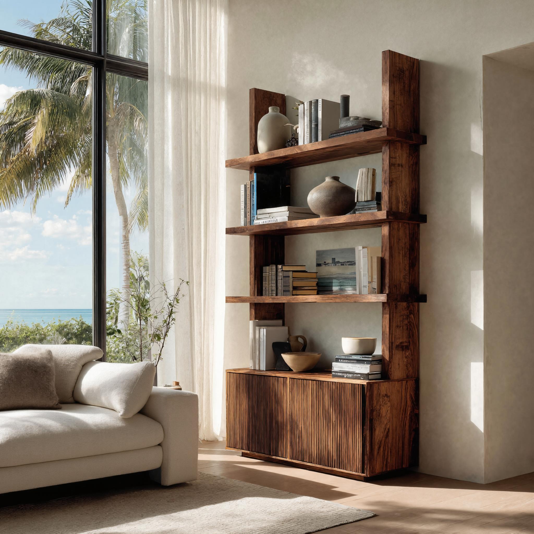 Contemporary Fluted Wood Bookshelf For Living Decor RTTHHNBS145