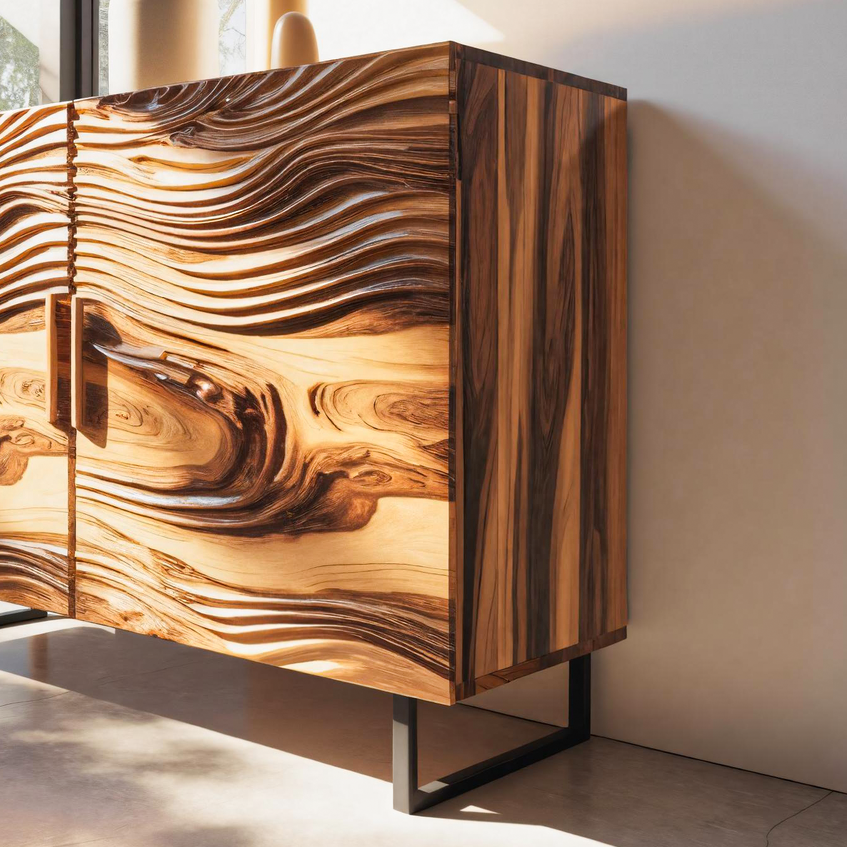Modern Wavy Wood Sideboard Sculptural Cabinet For Entryway Or Living Room SITHTTSD007