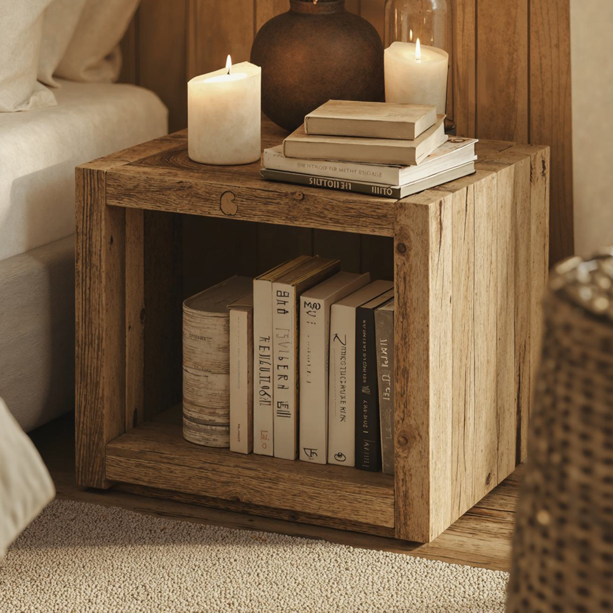 Natural Wooden Standing Nightstand With Open Storage SILDTNS019