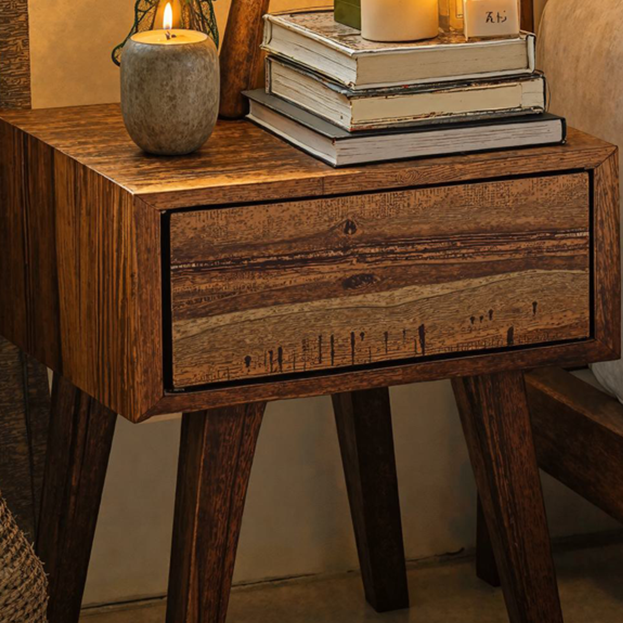 Handcrafted Rustic Wood Nightstand With 4 Sturdy Legs SILDTNS018