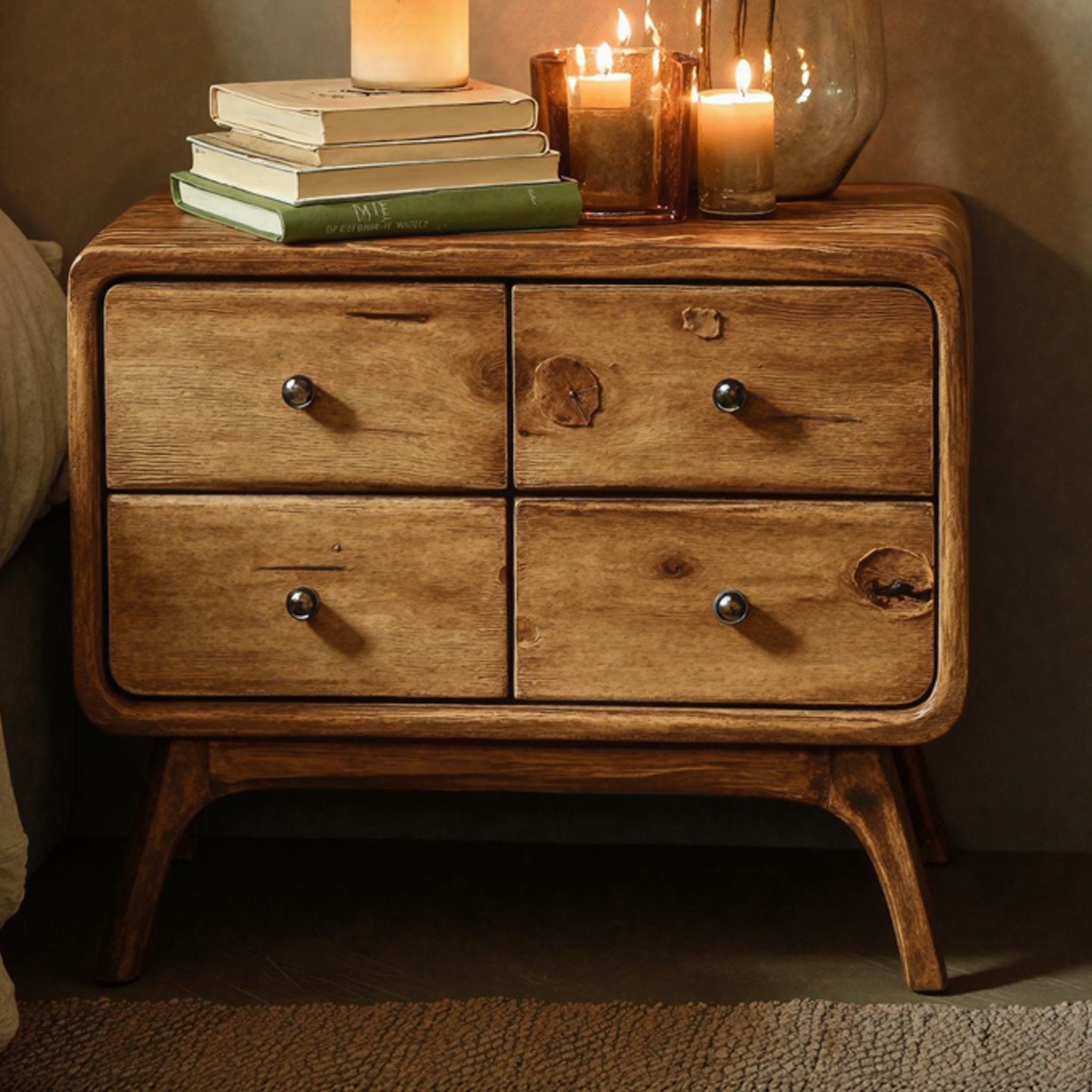 Rustic Standing Bedside Table With 4 Drawers SILDTNS008