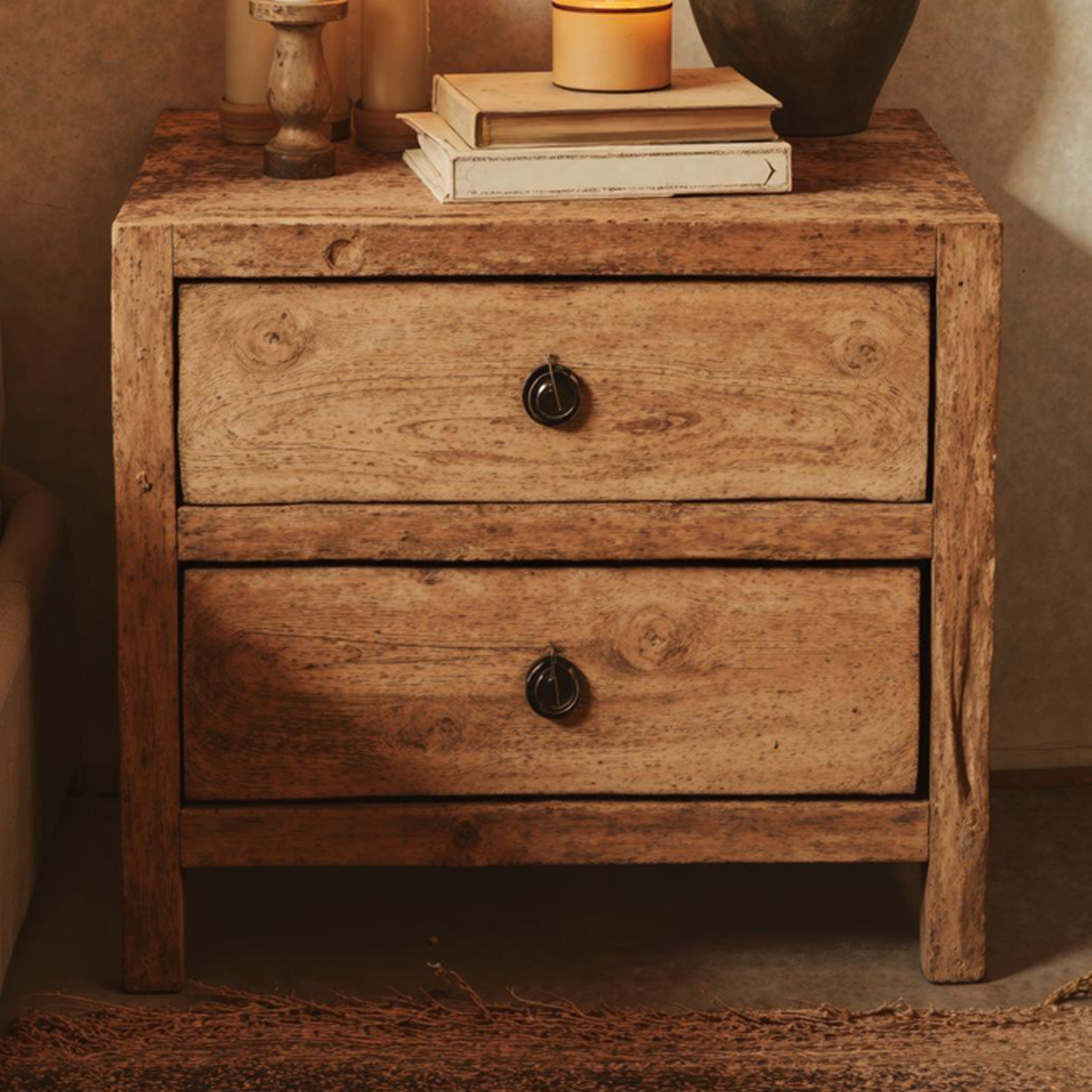 Wooden Farmhouse Nightstand With 2 Drawers SILDTNS014