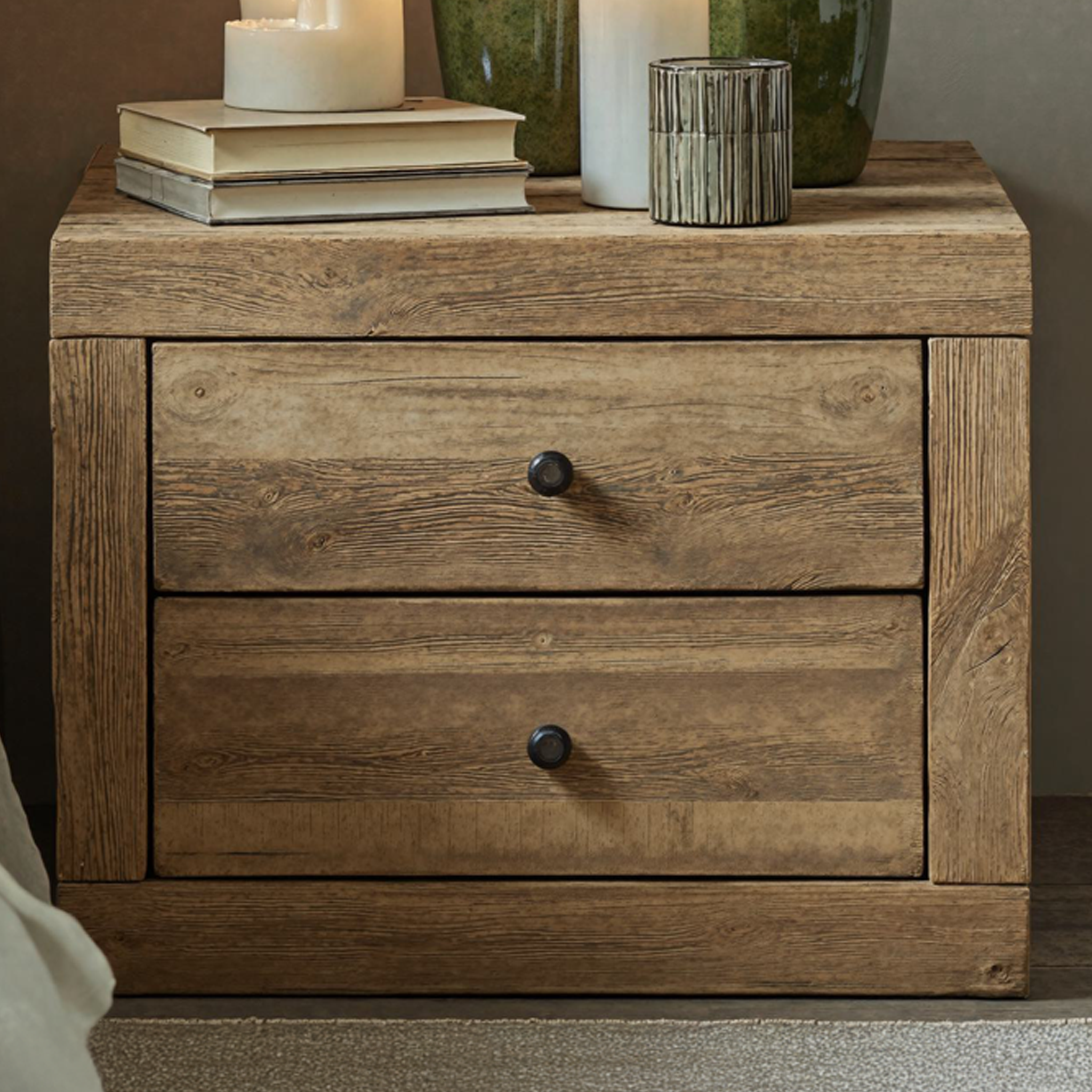 Standing Wooden Bedside Table With 2 Drawers SILDTNS012