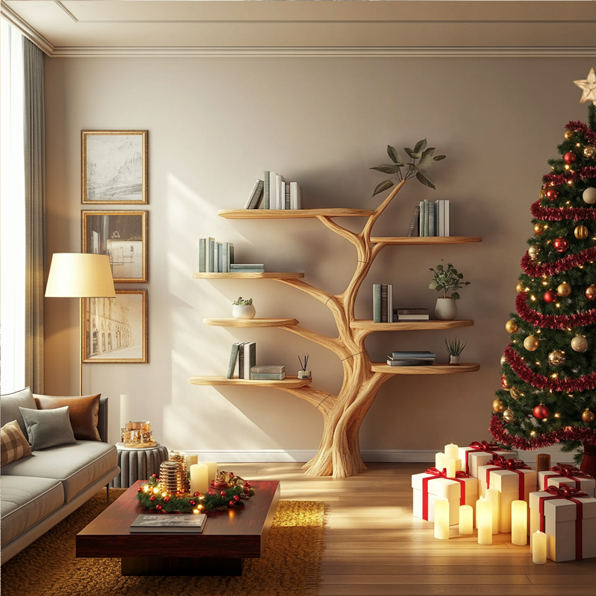 Rustic Christmas Tree Wall Shelf Display Entryway SINLKITB579