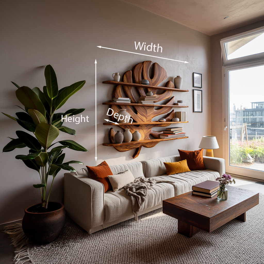 Modern Wooden Tropical Monstera Leaf Floating Bookshelf For Office RTTHTTBS088