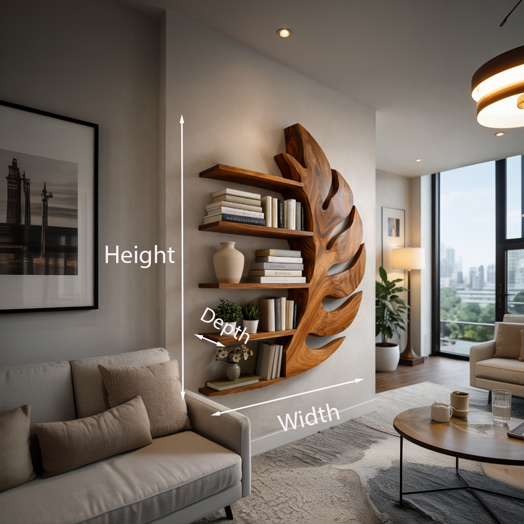 Contemporary Wooden Leaf Shape Floating Bookshelf For Home Decor RTTHTTBS092