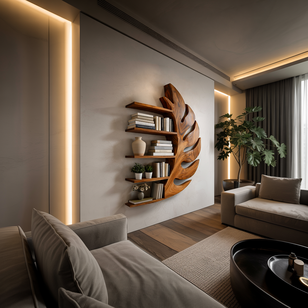 Contemporary Wooden Leaf Shape Floating Bookshelf For Home Decor RTTHTTBS092