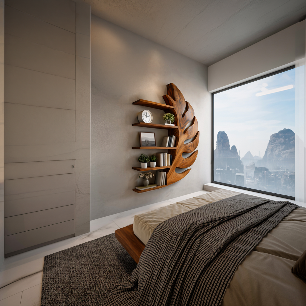 Contemporary Wooden Leaf Shape Floating Bookshelf For Home Decor RTTHTTBS092
