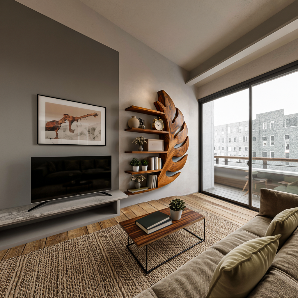 Contemporary Wooden Leaf Shape Floating Bookshelf For Home Decor RTTHTTBS092