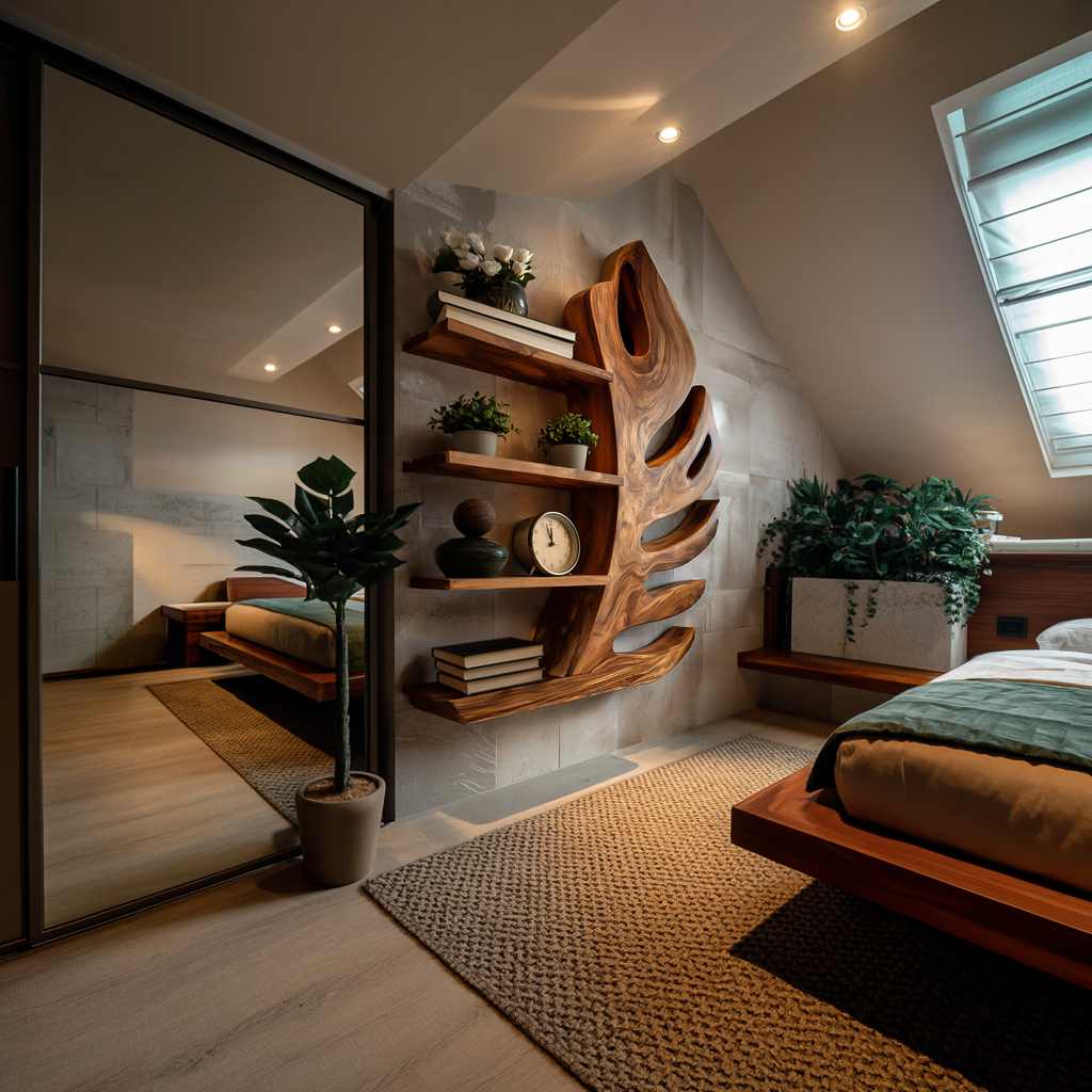 Organic Wooden Botanical Leaf Floating Bookshelf For Living Furniture RTTHTTBS097