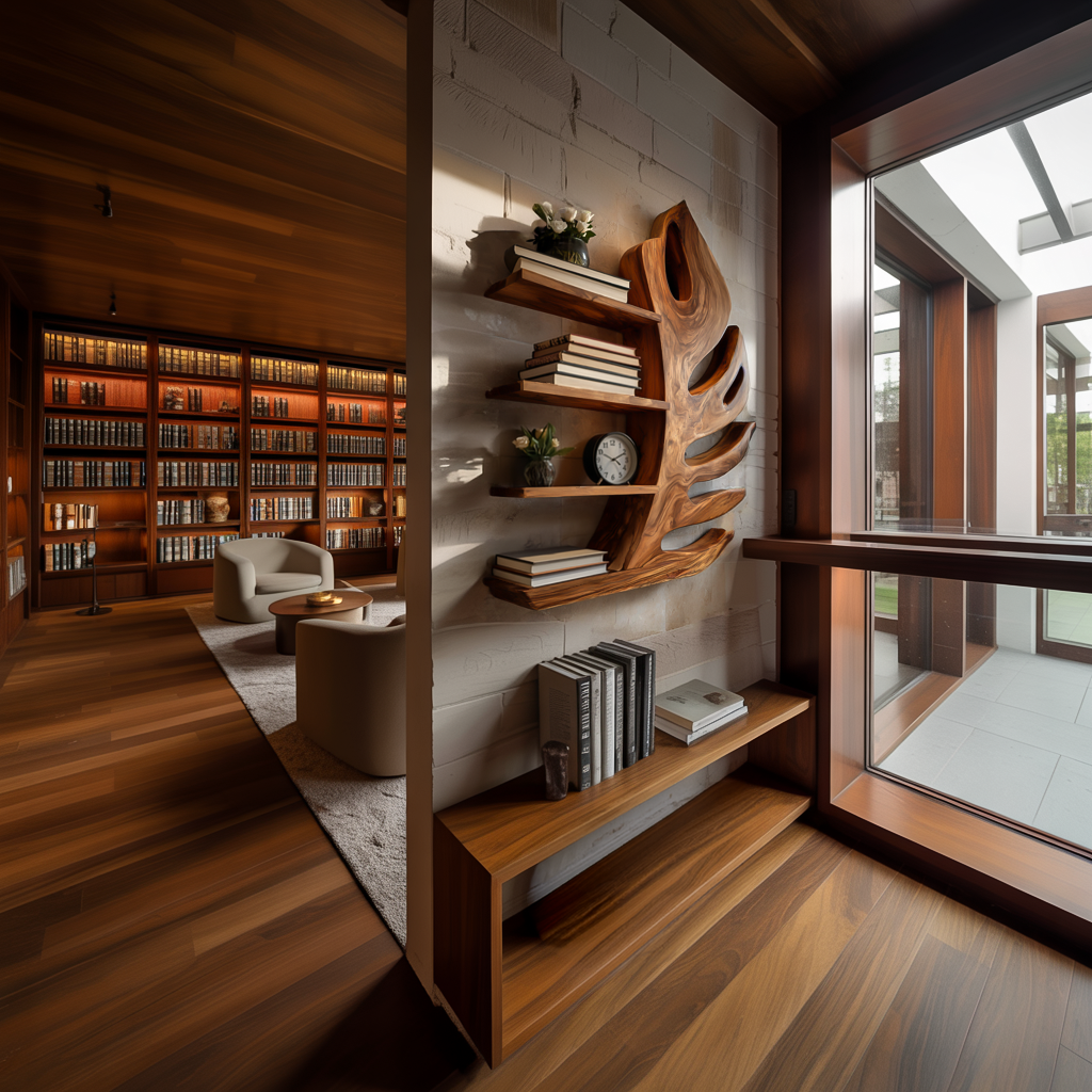 Organic Wooden Botanical Leaf Floating Bookshelf For Living Furniture RTTHTTBS097
