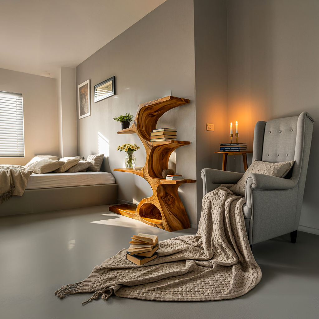 Artistic Curved Bookshelf For Contemporary Home RTTHTTBS076