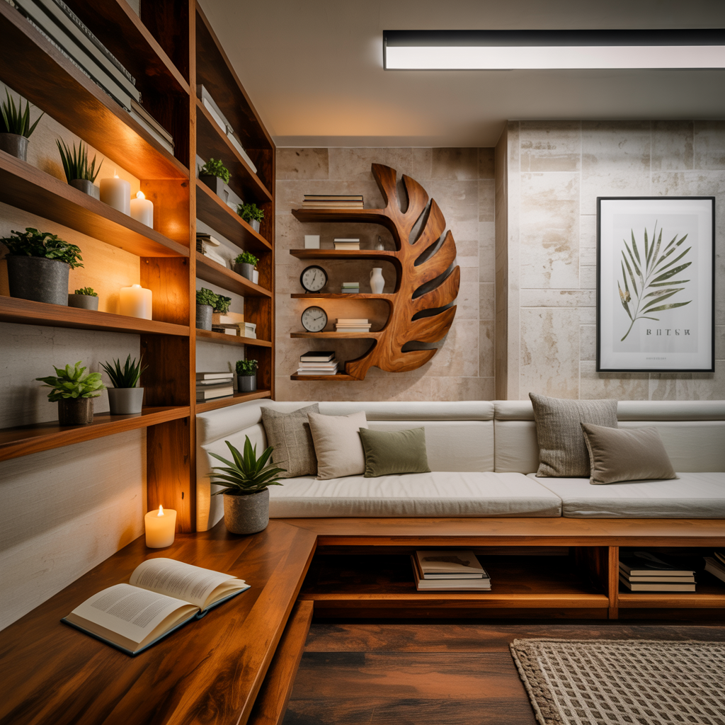 Sculptural Wood Monstera Leaf Bookshelf For Contemporary Interior RTTHTTBS106