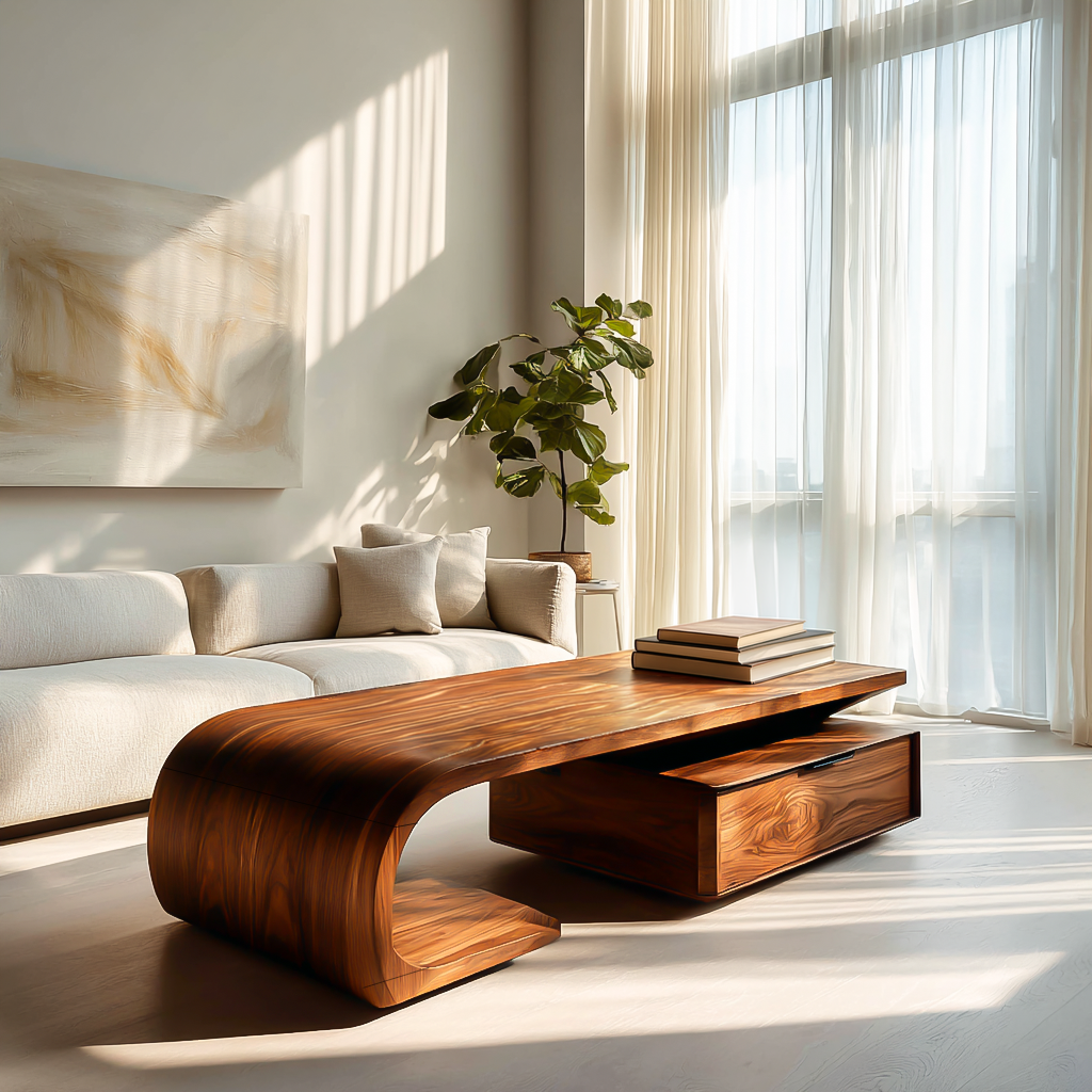 Modern Wooden Coffee Table With Storage Cabinet For Home Interior RTTHTTCF049