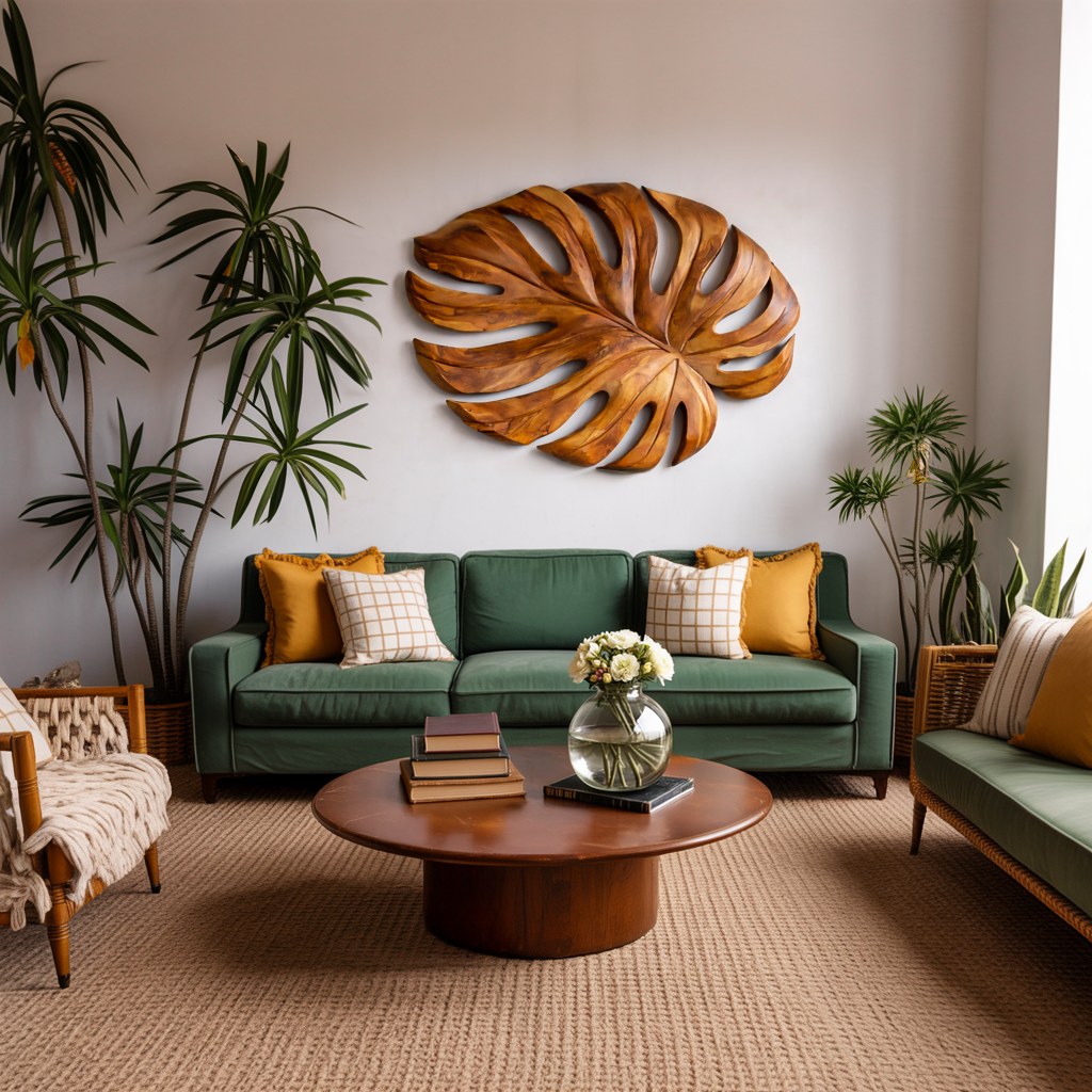 Organic Wooden Leaf Wall Sculpture For Contemporary Interior RTTHTTWA099