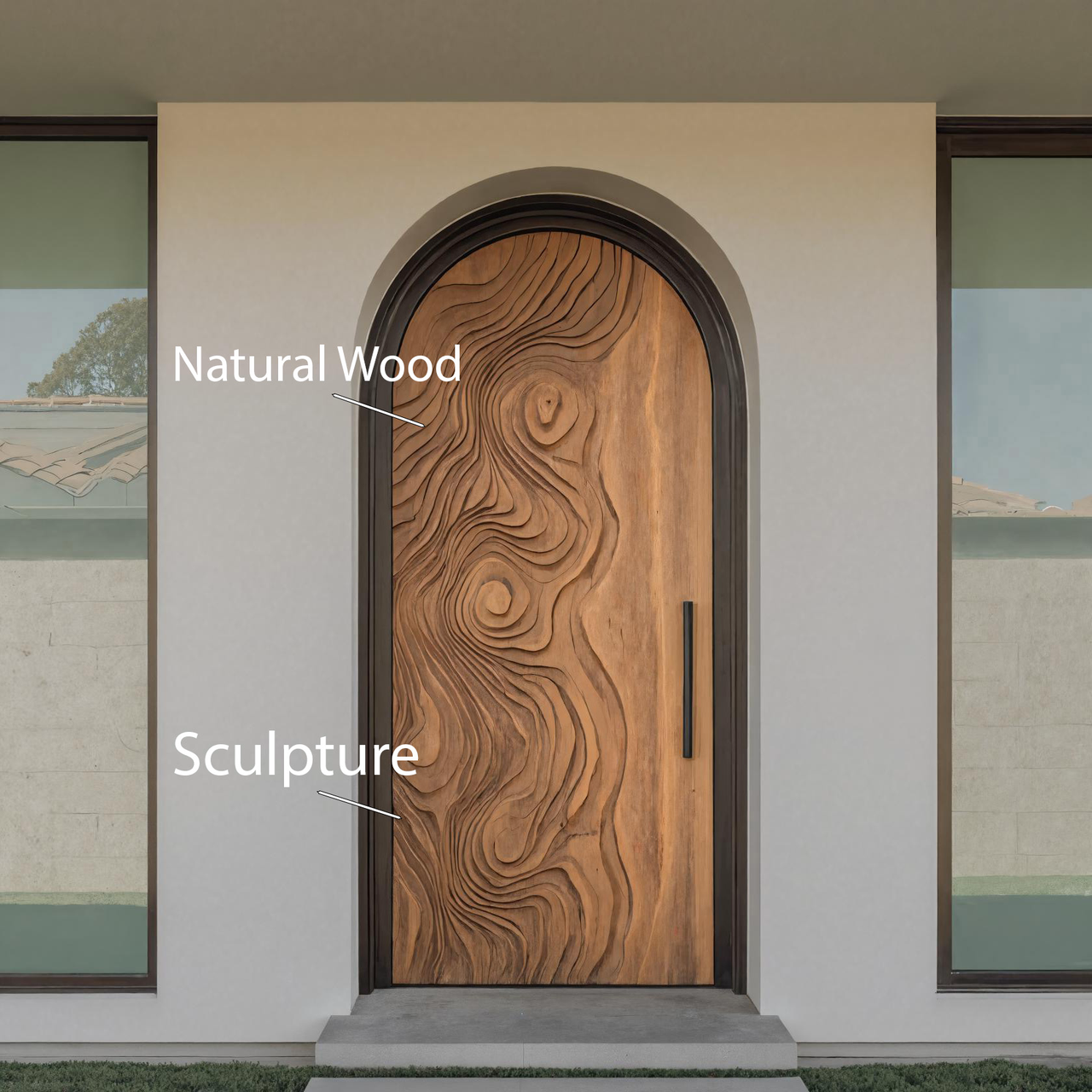 Sculptural Wood Front Door with Carved Grain Pattern For Entryway Foyer Or Modern Home SITHHNDOR011