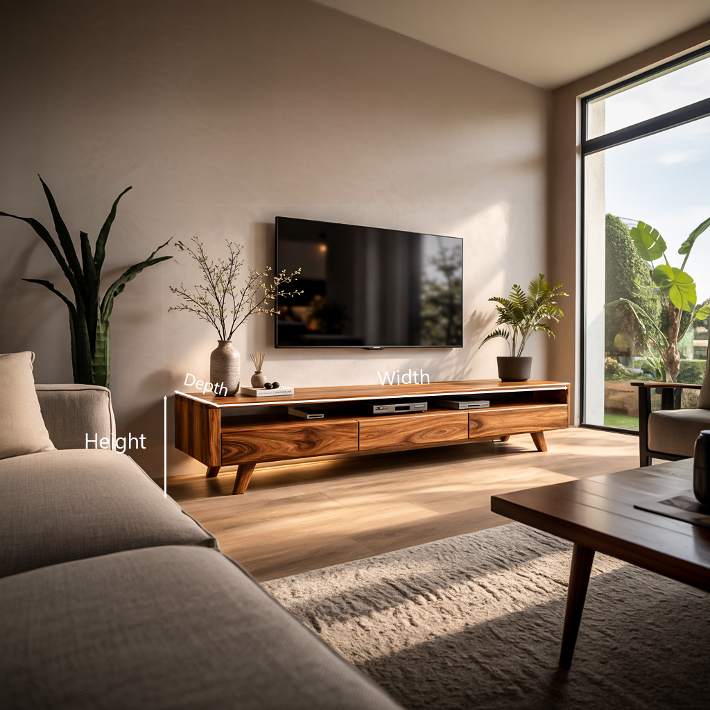 TV Stand Low Profile Media With Shelf For Living RTTHTTTVC074
