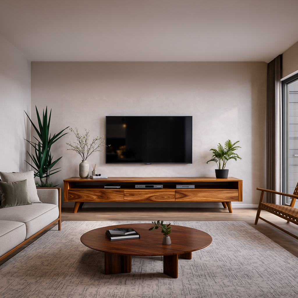 TV Stand Low Profile Media With Shelf For Living RTTHTTTVC074