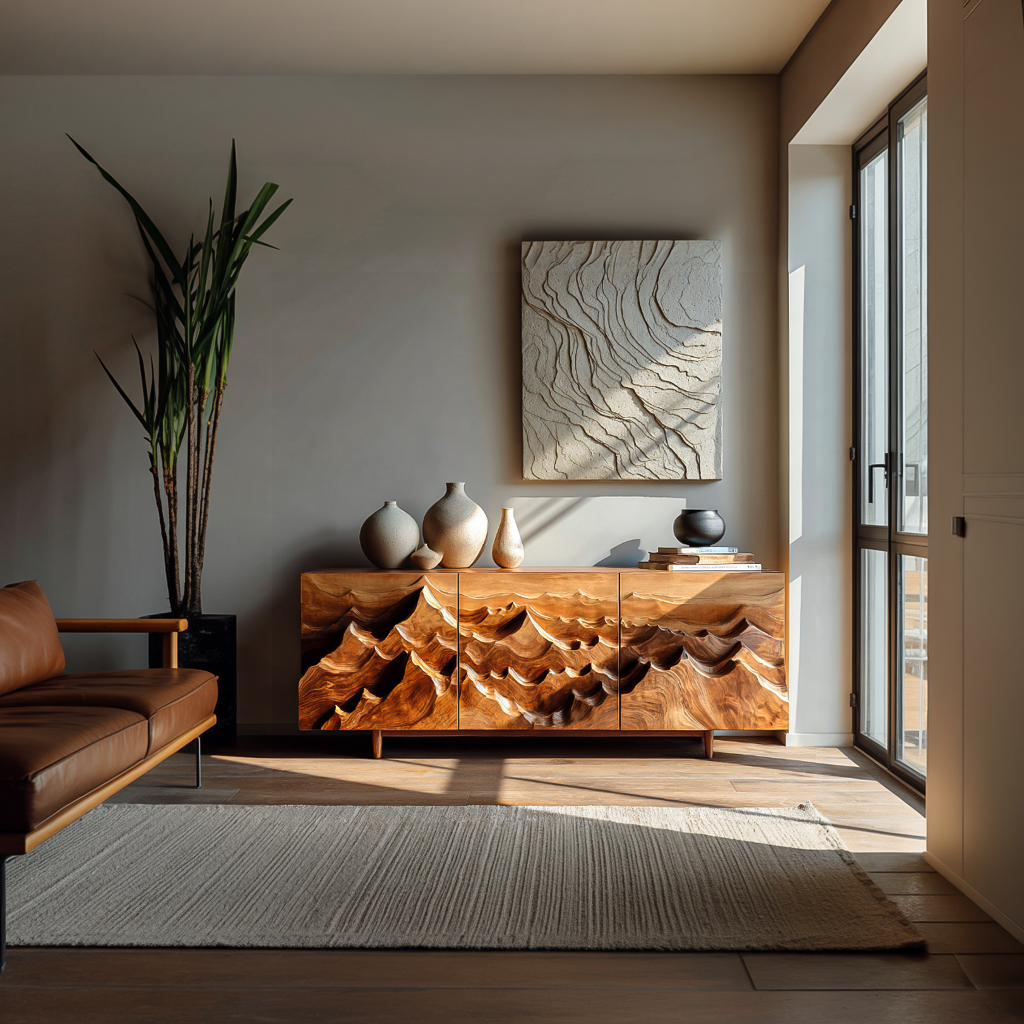 Modern Sideboard With Layered Mountain Carving For Living Room RTTHTTSD046