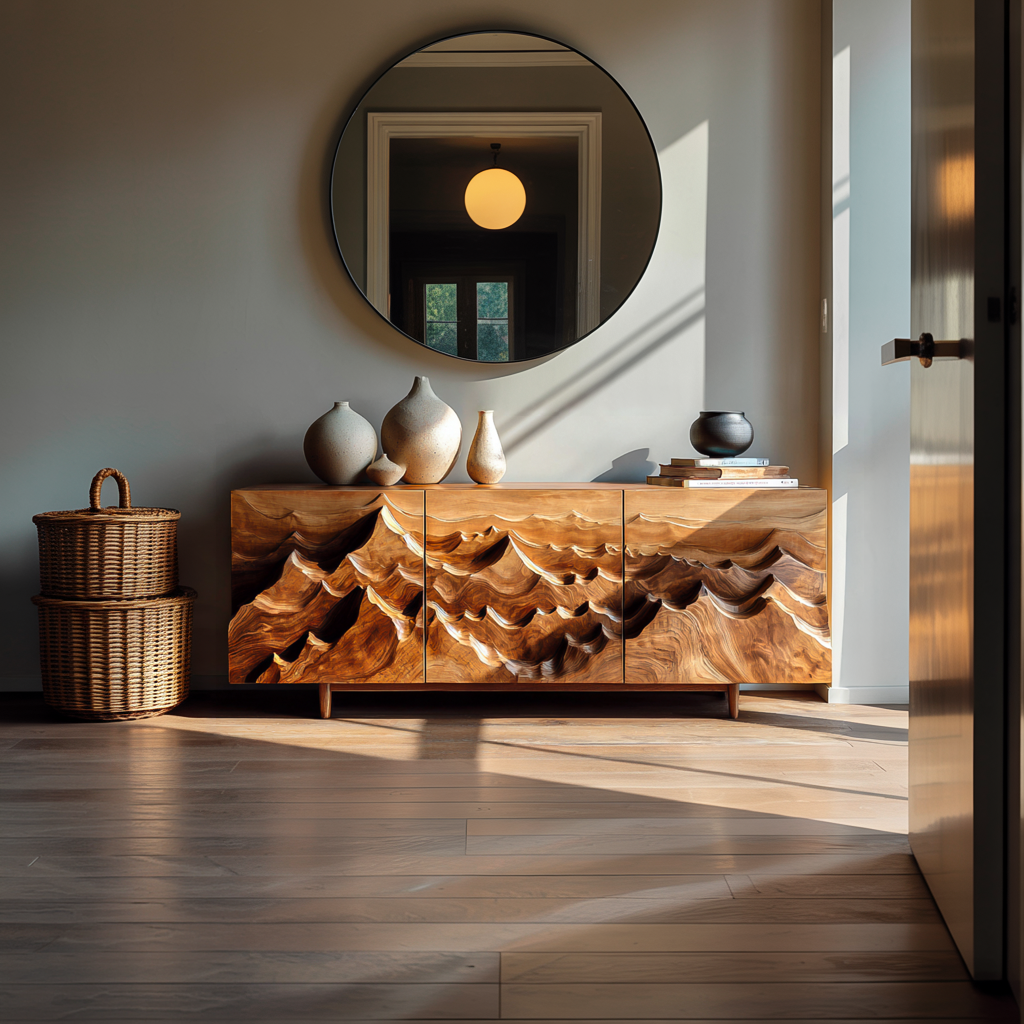 Modern Sideboard With Layered Mountain Carving For Living Room RTTHTTSD046