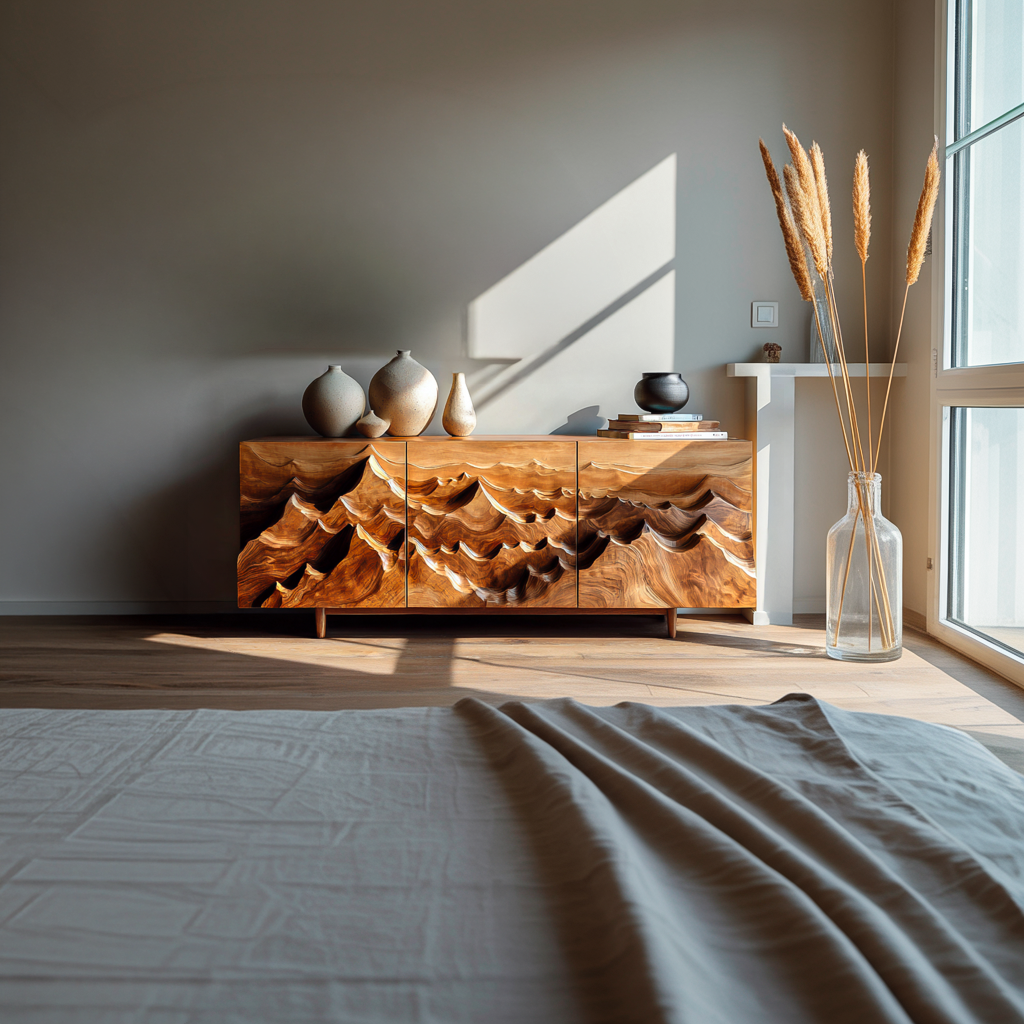 Modern Sideboard With Layered Mountain Carving For Living Room RTTHTTSD046