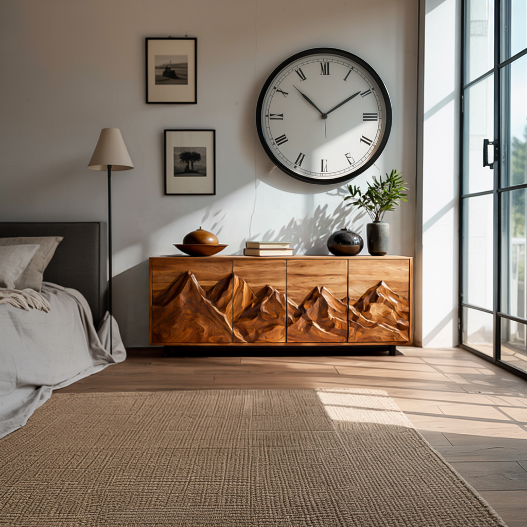 Statement Wooden Sideboard With Mountain Landscape Doors For Interior RTTHTTSD047