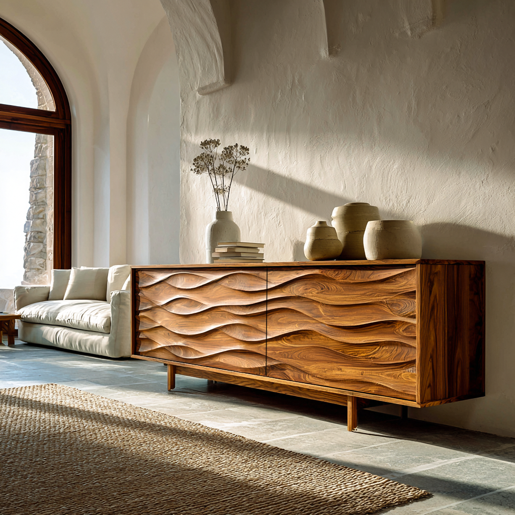 Contemporary Sideboard With Carved Wave Front Panels For Home RTTHTTSD054