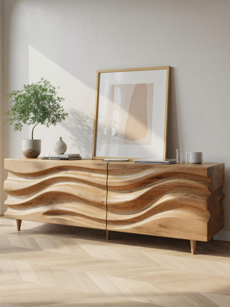 Hand Carved Wave Sideboard For Living Room Or Dining Room SITHTTSD003