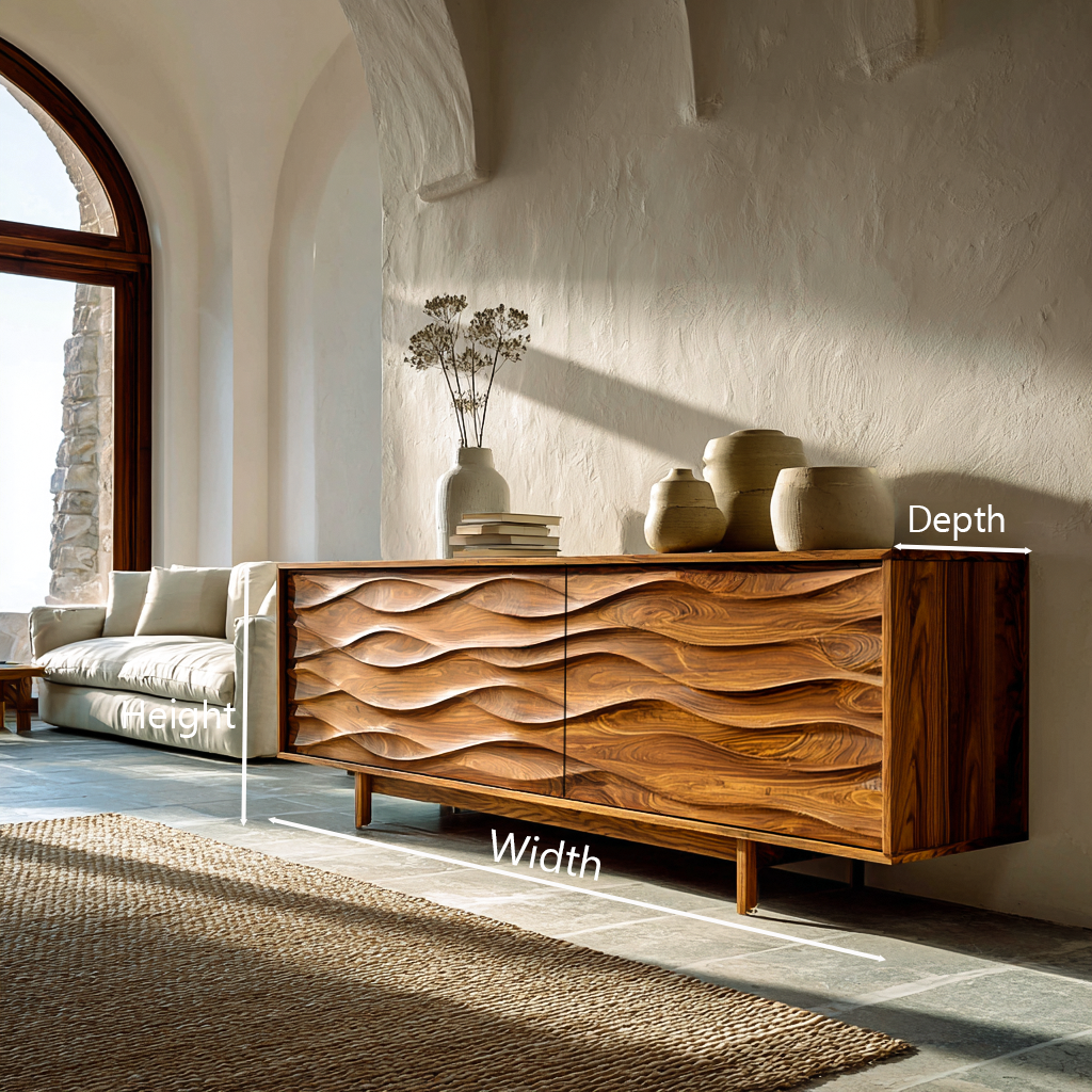 Contemporary Sideboard With Carved Wave Front Panels For Home RTTHTTSD054