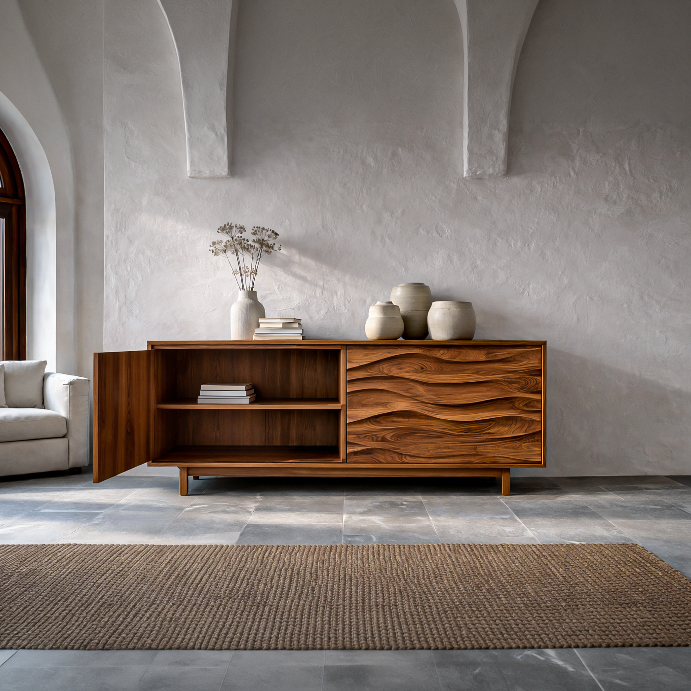 Contemporary Sideboard With Carved Wave Front Panels For Home RTTHTTSD054
