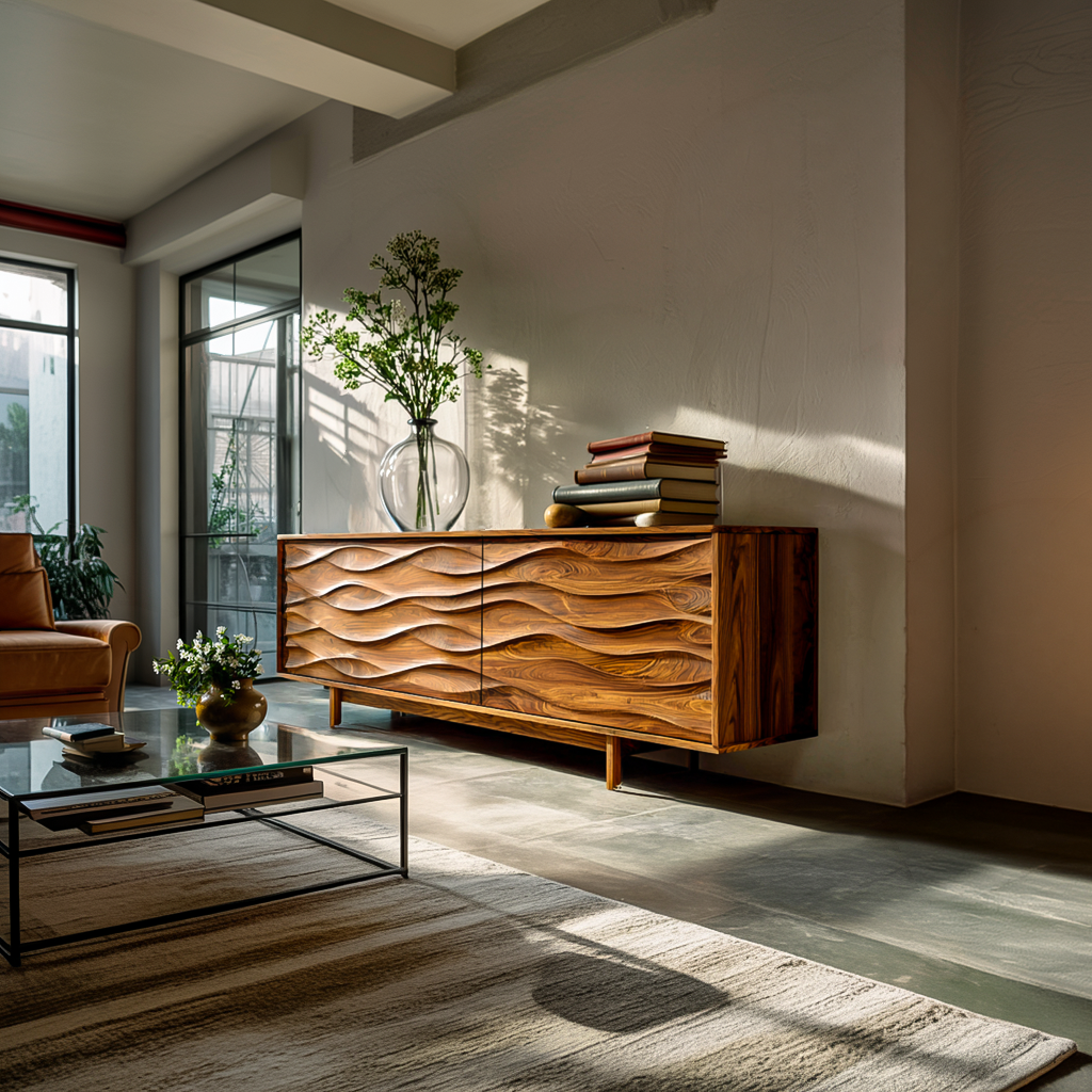 Contemporary Sideboard With Carved Wave Front Panels For Home RTTHTTSD054