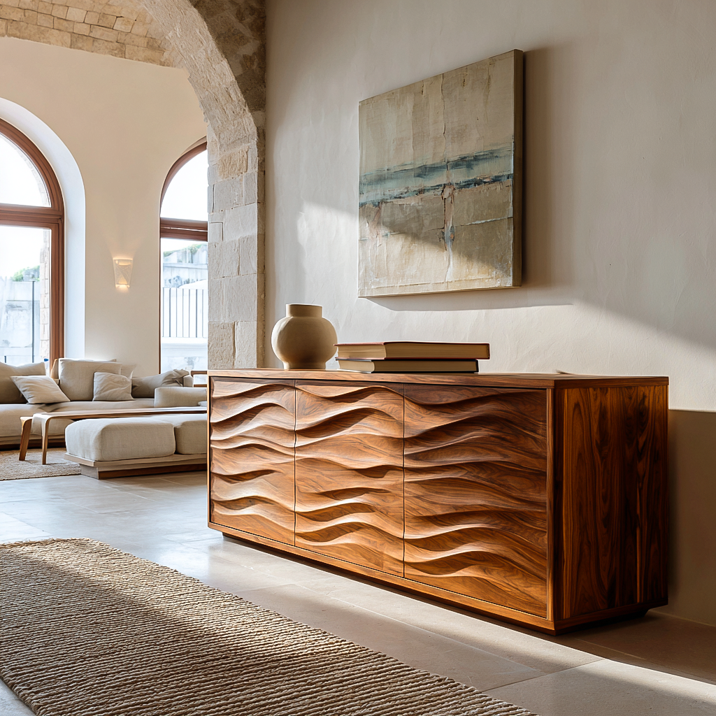 Modern Wood Sideboard With Wave Doors For Home Decor RTTHTTSD055