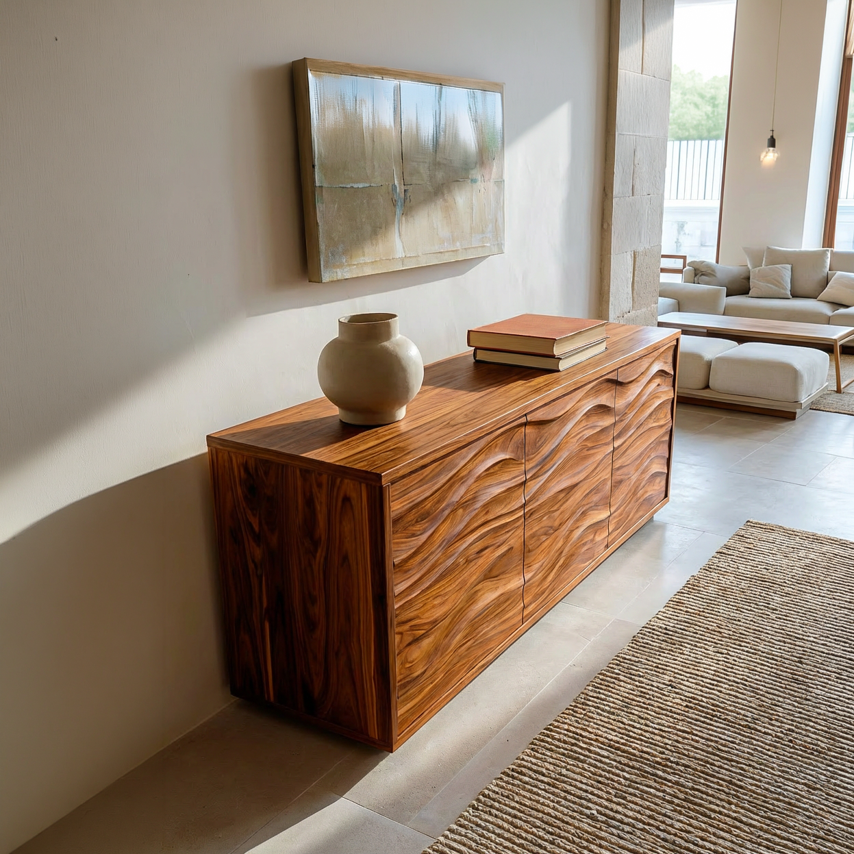 Modern Wood Sideboard With Wave Doors For Home Decor RTTHTTSD055
