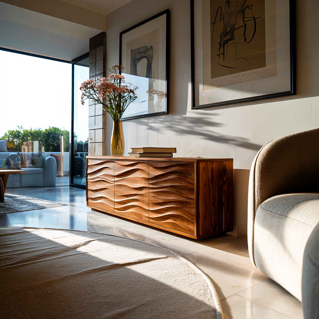 Modern Wood Sideboard With Wave Doors For Home Decor RTTHTTSD055
